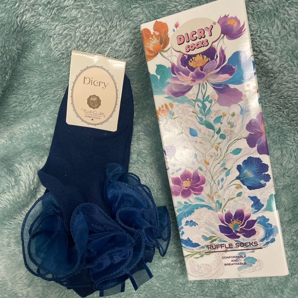 Dicey Ruffle Socks in Navy Blue